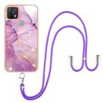 For OPPO A15 / A15s Electroplating Marble IMD TPU Phone Case with Lanyard(Purple 001)