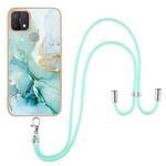 For OPPO A15 / A15s Electroplating Marble IMD TPU Phone Case with Lanyard(Green 003)