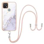 For OPPO A15 / A15s Electroplating Marble IMD TPU Phone Case with Lanyard(White 006)