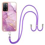For OPPO A53s 5G / A55 5G / A54 4G / A16 / A54s Electroplating Marble IMD TPU Phone Case with Lanyard(Purple 001)