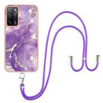 For OPPO A53s 5G / A55 5G / A54 4G / A16 / A54s Electroplating Marble IMD TPU Phone Case with Lanyard(Purple 002)
