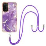 For OPPO A74 5G / A93 5G / A54 5G / A93s 5G Electroplating Marble IMD TPU Phone Case with Lanyard(Purple 002)