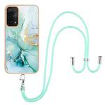 For OPPO A74 5G / A93 5G / A54 5G / A93s 5G Electroplating Marble IMD TPU Phone Case with Lanyard(Green 003)