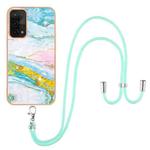 For OPPO A74 5G / A93 5G / A54 5G / A93s 5G Electroplating Marble IMD TPU Phone Case with Lanyard(Green 004)