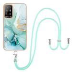 For OPPO A94 5G / A95 5G Electroplating Marble IMD TPU Phone Case with Lanyard(Green 003)