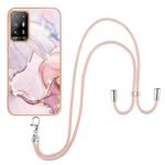 For OPPO A94 5G / A95 5G Electroplating Marble IMD TPU Phone Case with Lanyard(Rose Gold 005)