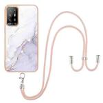 For OPPO A94 5G / A95 5G Electroplating Marble IMD TPU Phone Case with Lanyard(White 006)