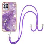 For Realme 8i Electroplating Marble IMD TPU Phone Case with Lanyard(Purple 002)