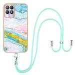 For Realme 8i Electroplating Marble IMD TPU Phone Case with Lanyard(Green 004)