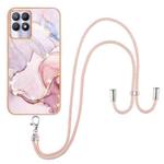For Realme 8i Electroplating Marble IMD TPU Phone Case with Lanyard(Rose Gold 005)