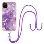 For Realme C21Y Electroplating Marble IMD TPU Phone Case with Lanyard(Purple 002)