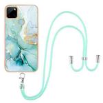 For Realme C21Y Electroplating Marble IMD TPU Phone Case with Lanyard(Green 003)