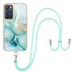 For OPPO Reno6 5G Electroplating Marble IMD TPU Phone Case with Lanyard(Green 003)
