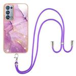 For OPPO Reno6 Pro+ 5G Electroplating Marble IMD TPU Phone Case with Lanyard(Purple 001)