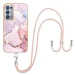 For OPPO Reno6 Pro+ 5G Electroplating Marble IMD TPU Phone Case with Lanyard(Rose Gold 005)