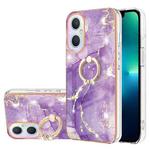 For OnePlus Nord N20 5G Electroplating Marble Pattern IMD TPU Phone Case with Ring Holder(Purple 002)