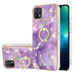 For OPPO A15 / A15s Electroplating Marble Pattern IMD TPU Phone Case with Ring Holder(Purple 002)