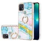 For OPPO A15 / A15s Electroplating Marble Pattern IMD TPU Phone Case with Ring Holder(Green 004)