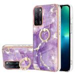 For OPPO A53s 5G / A55 5G / A54 4G / A16 / A54s Electroplating Marble Pattern IMD TPU Phone Case with Ring Holder(Purple 002)