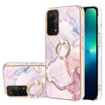 For OPPO A74 5G / A93 5G / A54 5G / A93s 5G Electroplating Marble Pattern IMD TPU Phone Case with Ring Holder(Rose Gold 005)