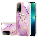 For OPPO A94 5G / A95 5G Electroplating Marble Pattern IMD TPU Phone Case with Ring Holder(Purple 001)
