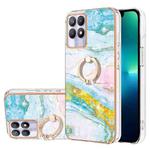For Realme 8i Electroplating Marble Pattern IMD TPU Phone Case with Ring Holder(Green 004)