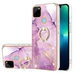 For Realme C21Y Electroplating Marble Pattern IMD TPU Phone Case with Ring Holder(Purple 001)