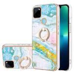 For Realme C21Y Electroplating Marble Pattern IMD TPU Phone Case with Ring Holder(Green 004)