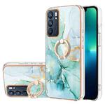 For OPPO Reno6 5G Electroplating Marble Pattern IMD TPU Phone Case with Ring Holder(Green 003)