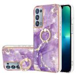 For OPPO Reno6 Pro+ 5G Electroplating Marble Pattern IMD TPU Phone Case with Ring Holder(Purple 002)