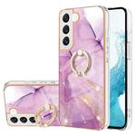 For Samsung Galaxy S22+ Electroplating Marble IMD TPU Phone Case with Ring Holder(Purple 001)
