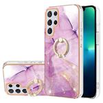 For Samsung Galaxy S22 Ultra Electroplating Marble IMD TPU Phone Case with Ring Holder(Purple 001)