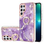 For Samsung Galaxy S22 Ultra Electroplating Marble IMD TPU Phone Case with Ring Holder(Purple 002)