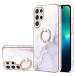 For Samsung Galaxy S22 Ultra Electroplating Marble IMD TPU Phone Case with Ring Holder(White 006)