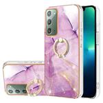 For Samsung Galaxy Note20 Electroplating Marble IMD TPU Phone Case with Ring Holder(Purple 001)