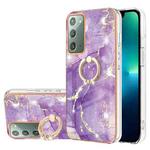 For Samsung Galaxy Note20 Electroplating Marble IMD TPU Phone Case with Ring Holder(Purple 002)