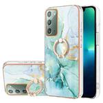 For Samsung Galaxy Note20 Electroplating Marble IMD TPU Phone Case with Ring Holder(Green 003)