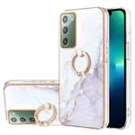 For Samsung Galaxy Note20 Electroplating Marble IMD TPU Phone Case with Ring Holder(White 006)