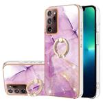 For Samsung Galaxy Note20 Ultra Electroplating Marble IMD TPU Phone Case with Ring Holder(Purple 001)