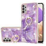 For Samsung Galaxy A73 5G Electroplating Marble IMD TPU Phone Case with Ring Holder(Purple 002)