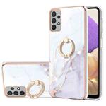 For Samsung Galaxy A73 5G Electroplating Marble IMD TPU Phone Case with Ring Holder(White 006)