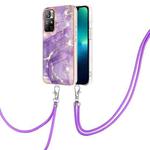 For Xiaomi Redmi Note 11 5G (China) / Note 11T 5G (India) Electroplating Marble IMD TPU Phone Case with Lanyard(Purple 002)