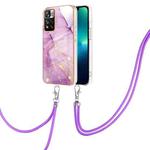 For Xiaomi Mi 11i / 11i HyperCharge 5G Global Electroplating Marble IMD TPU Phone Case with Lanyard(Purple 001)