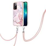 For Xiaomi Mi 11i / 11i HyperCharge 5G Global Electroplating Marble IMD TPU Phone Case with Lanyard(Rose Gold 005)