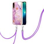 For Motorola Moto E7 Power / E7i Power Electroplating Marble IMD TPU Phone Case with Lanyard(Purple 001)