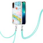 For Motorola Moto E7 Power / E7i Power Electroplating Marble IMD TPU Phone Case with Lanyard(Green 004)