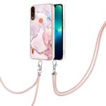 For Motorola Moto E7 Power / E7i Power Electroplating Marble IMD TPU Phone Case with Lanyard(Rose Gold 005)