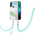 For Motorola Moto G Pure Electroplating Marble IMD TPU Phone Case with Lanyard(Green 004)