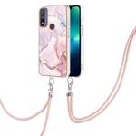 For Motorola Moto G Pure Electroplating Marble IMD TPU Phone Case with Lanyard(Rose Gold 005)