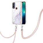 For Motorola Moto G Pure Electroplating Marble IMD TPU Phone Case with Lanyard(White 006)